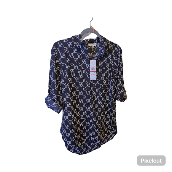 NWT Size XS Calvin Klein Black and White Logo Button Down Shirt - Picture 5 of 10